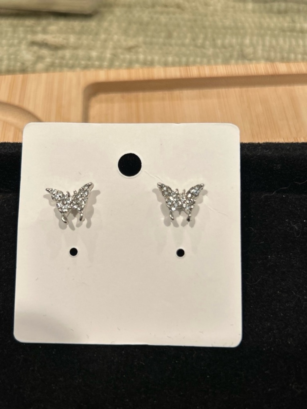 Silver Crystal Butterfly Stud Earrings - Elegant Women's Jewelry